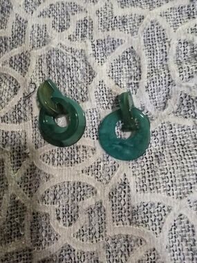 Green Resin Loop Drop Earrings - Teal Green Circle Dangles